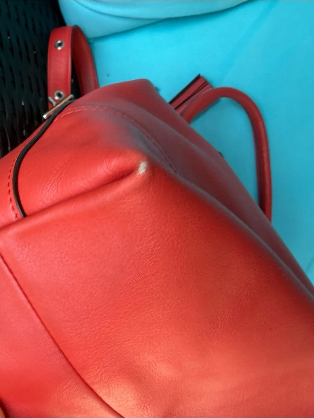 Coach Red Leather Tote with Tassel Accent and Removable Strap